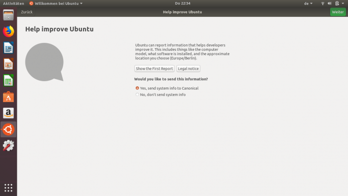 ... informiert über das Sammeln der Telemetriedaten ...(Bild: Ubuntu, Screenshot: Golem.de)